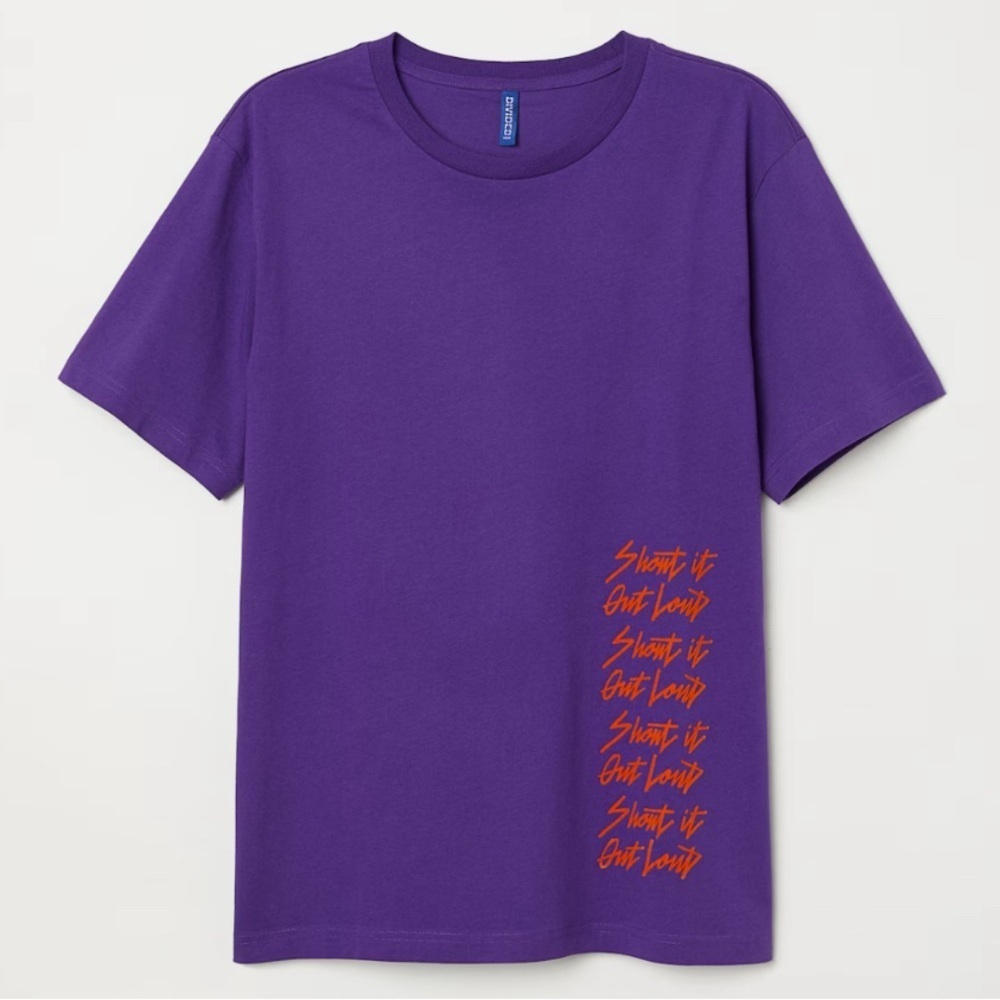 H&M Printed T-Shirt Cotton Graphic Tee Short Sleeve Small Velvety Letters Casual